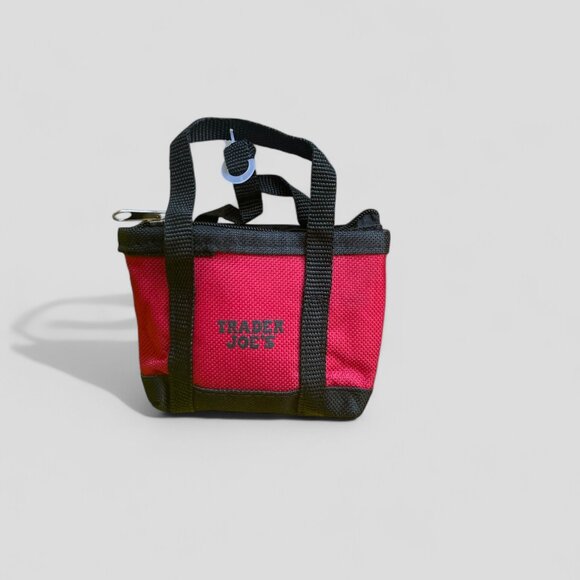 TRADER JOE'S MICRO TOTE (RED w/Black Straps) with GROCERY BAG BRAND NEW FOLDABLE - Picture 2 of 9